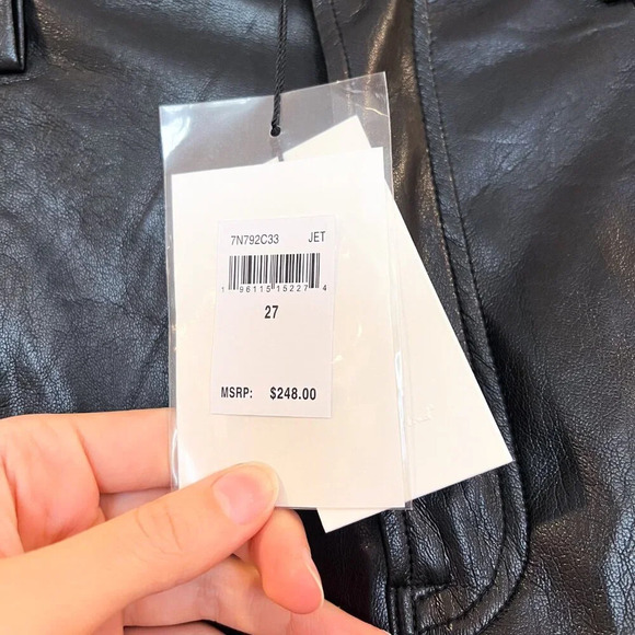 7 For All Mankind Black Vegan Faux Leather Wide Leg Classic Trouser Pants 27 NWT - Picture 7 of 13